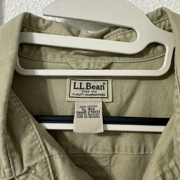 VTG LL Bean Button Down Shirt Mens XL Khaki Long Sleeve Cotton 90S Work Utility - Picture 2 of 5
